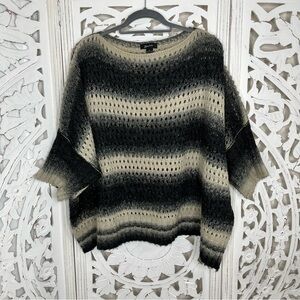 Zaria Black & Cream Open Stitch Striped Pop Over Sweater